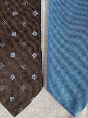 Brooks Brothers Brown Medallion & Blue Solid Silk Tie Duo